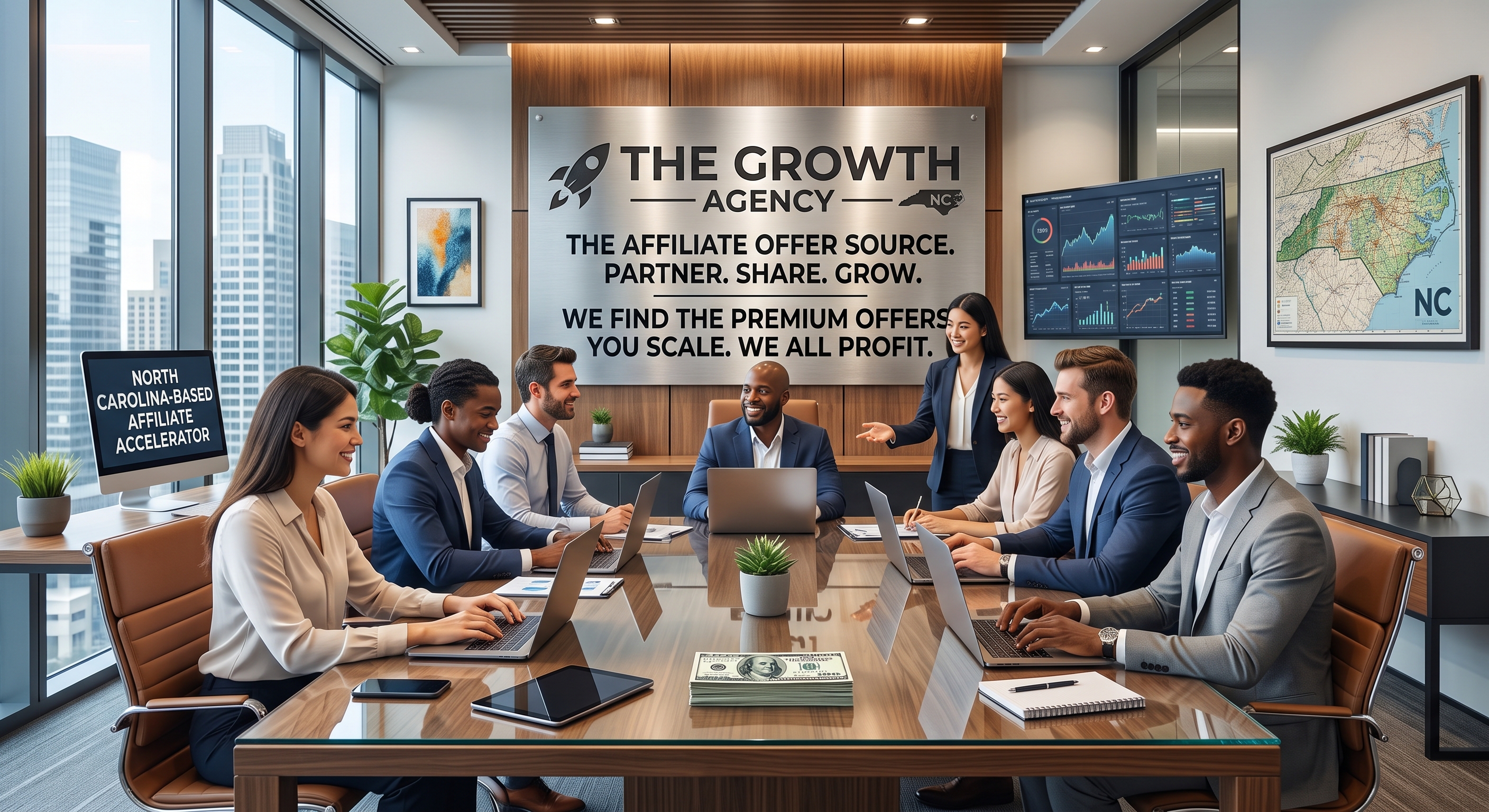 Illustrative studio scene for The Growth Agency. Not a photograph of named staff.